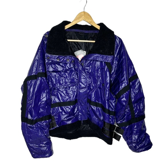 FINAL LAST CHANCE NWT FP Movement Vagabond Fleece Bomber Jacket royal purple s - Picture 5 of 16
